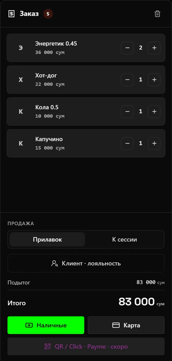 Чек: время и товары бара